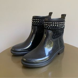 MICHAEL Michael Kors Dani Black Rubber & Rhinestone Fleece Lined Rain Boots